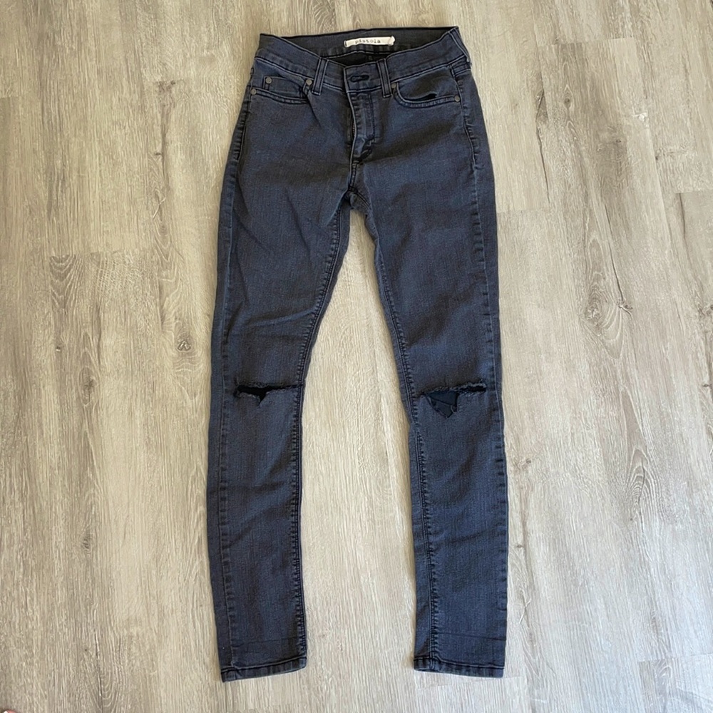 PISTOLA high waisted, black denim, skinny jeans.
